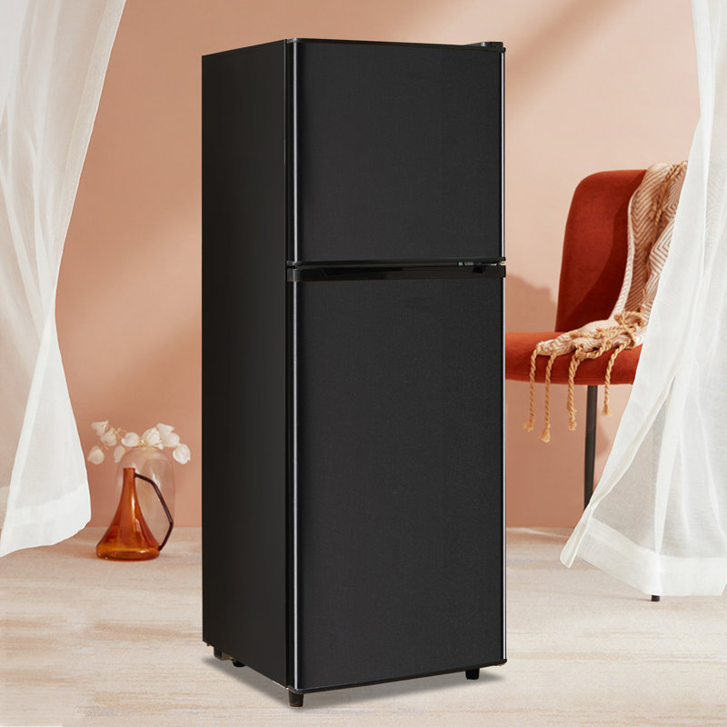WANAI Double Door Small Refrigerator with Freezer 5.0 Cu.Ft Large Size Fridge with 7 Level Adjustable Thermostat Removable Shelves Mini